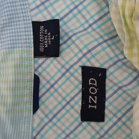 Izod Blue & Green Short Sleeve Mens Casual Shirt - Picture 6 of 6